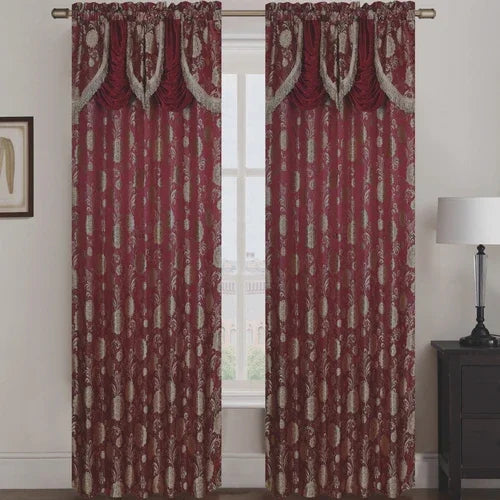 Molly Jacquard Rod Pocket Panel with Attached Valance Set of Two -