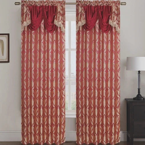 Rebecca Jacquard Rod Pocket Panel with Attached Valance Set of Two -