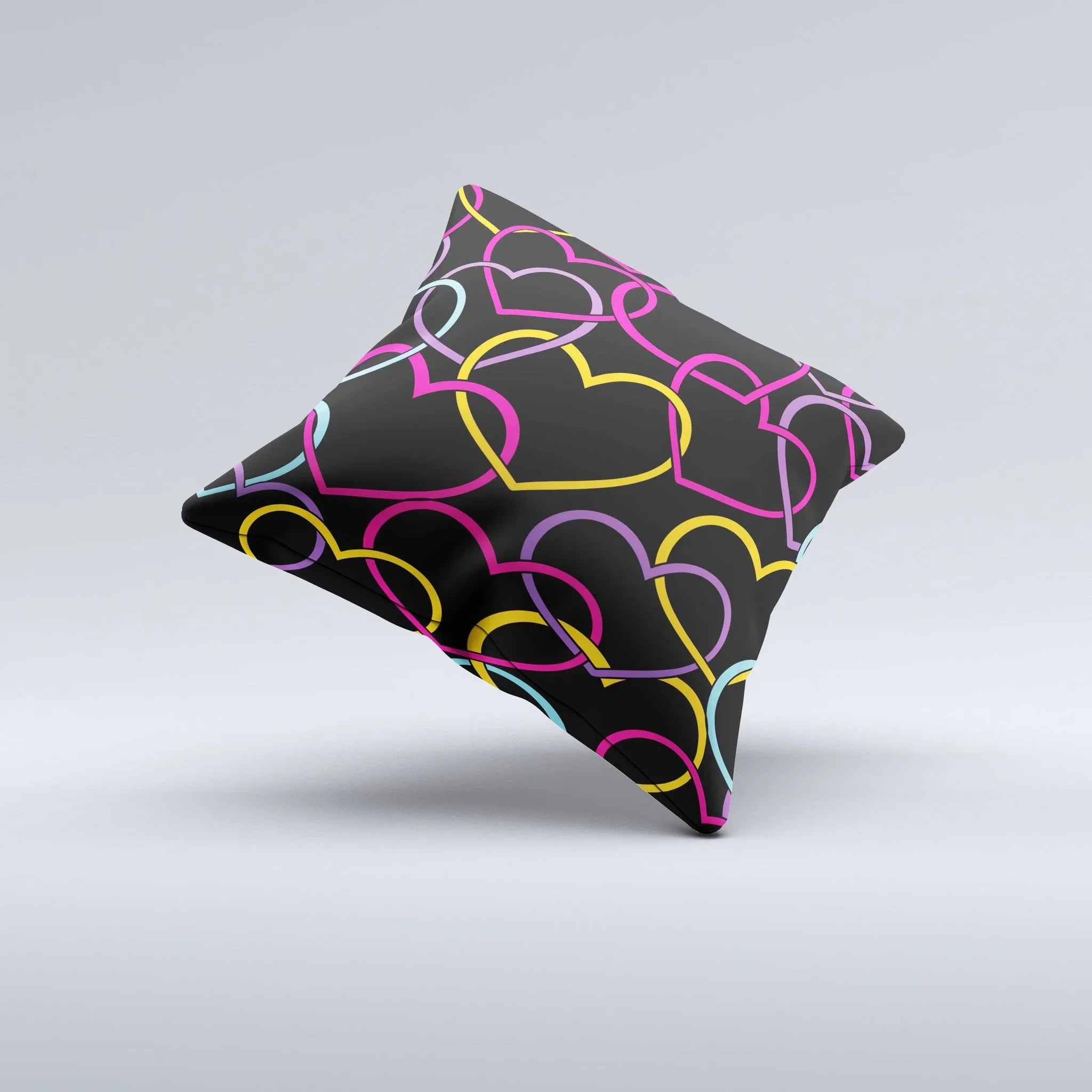 Colorful Vector Hearts Ink-Fuzed Decorative Throw Pillow