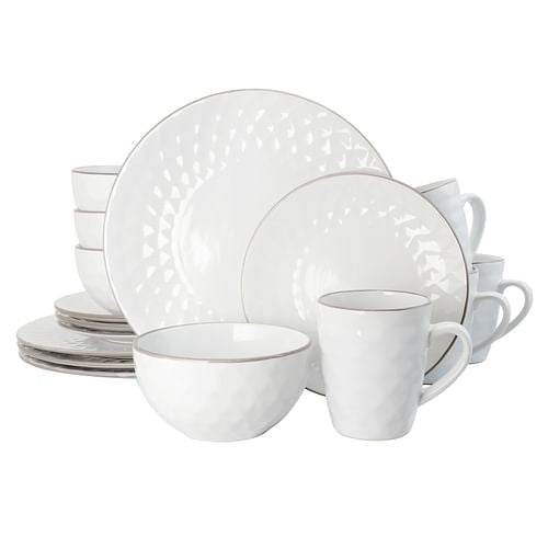 Elama Luxurious Medici Pearl 16-Piece Stoneware Dinnerware Set - Hospitality World