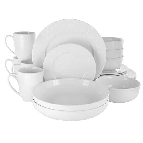 Elegant 18-Piece White Porcelain Dinnerware Set | Embossed Hatch Texture - Hospitality World