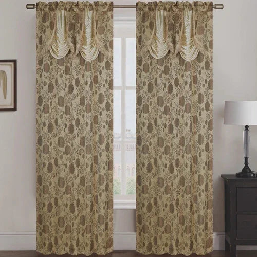 Molly Jacquard Rod Pocket Panel with Attached Valance Set of Two -