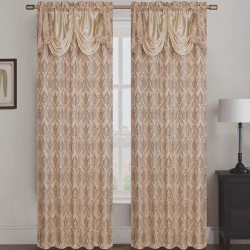 Rebecca Jacquard Rod Pocket Panel with Attached Valance Set of Two -
