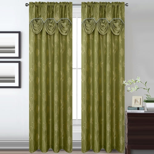 Lucia Jacquard Rod Pocket Panel with Attached Valance Set of Two -