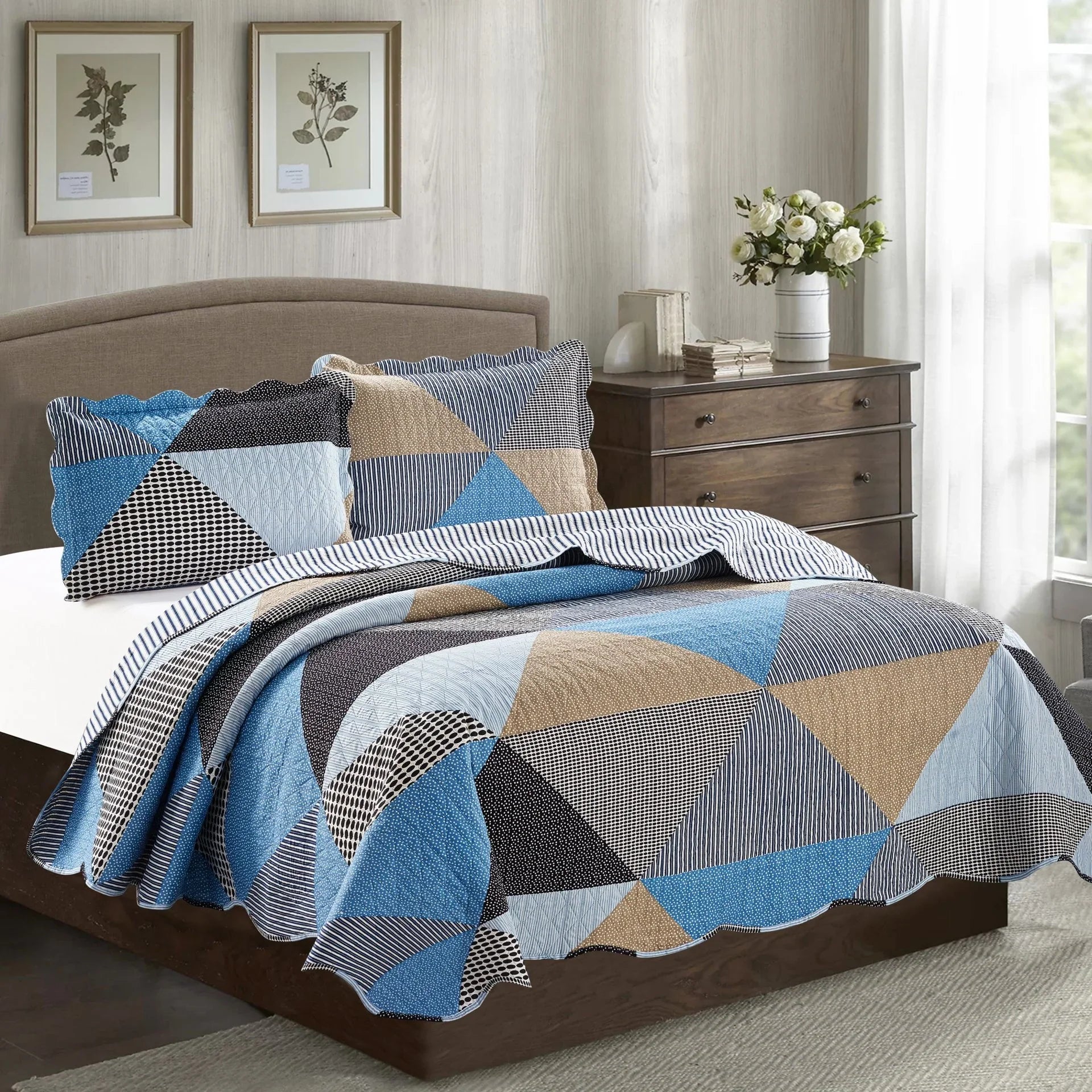 Suzy 3 Piece Quilt Set - Grey