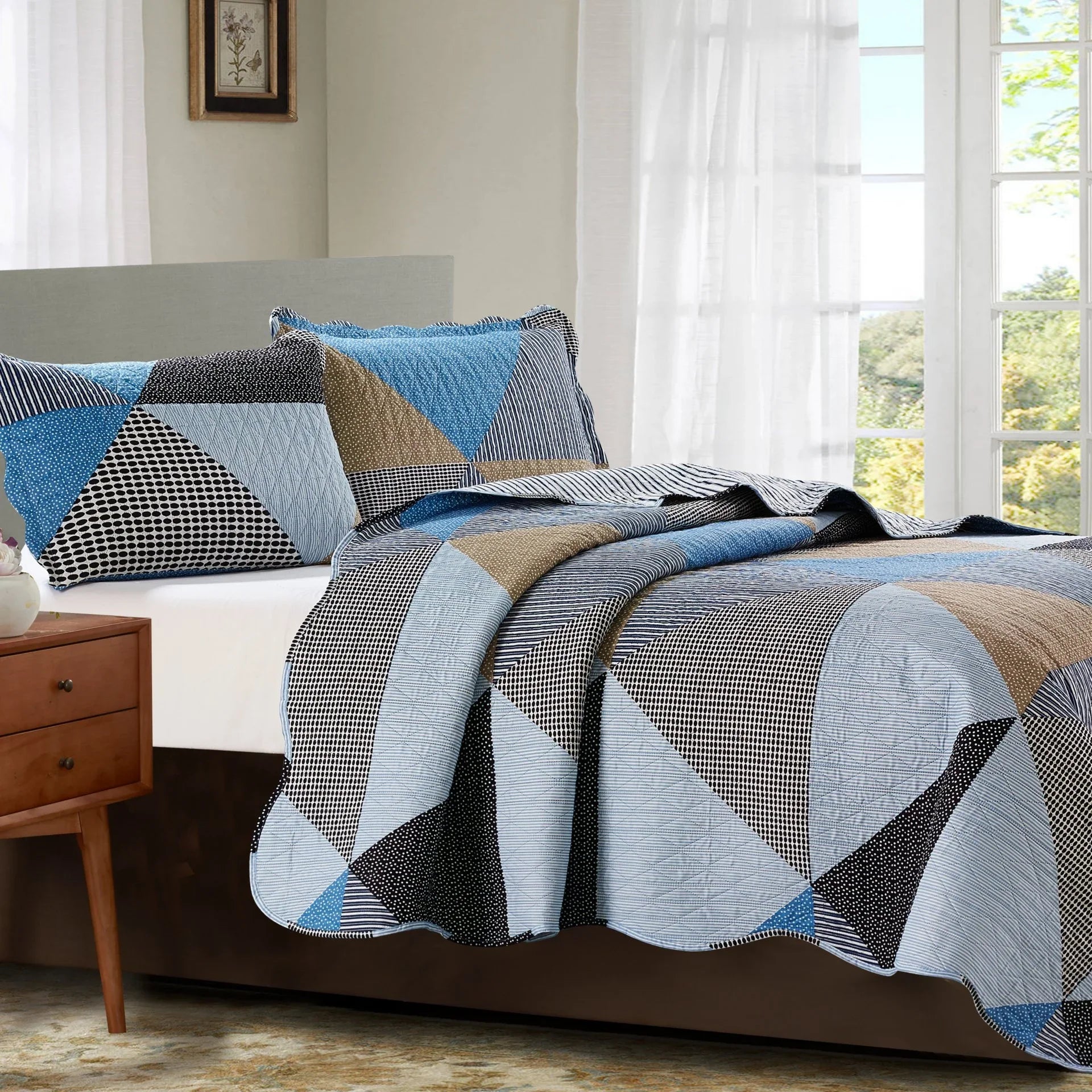 Suzy 3 Piece Quilt Set - Grey