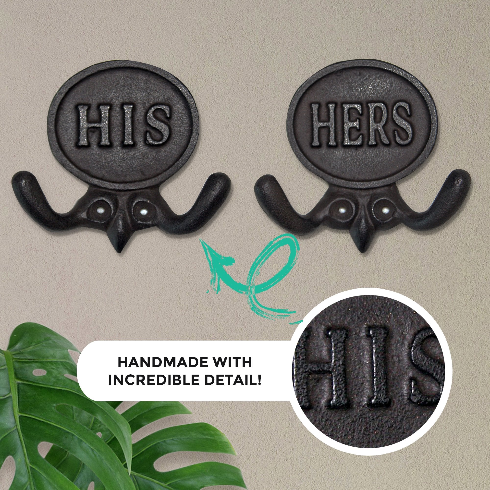 Set of 2 His and Hers Towel Hooks, 5.8" - Hospitality World