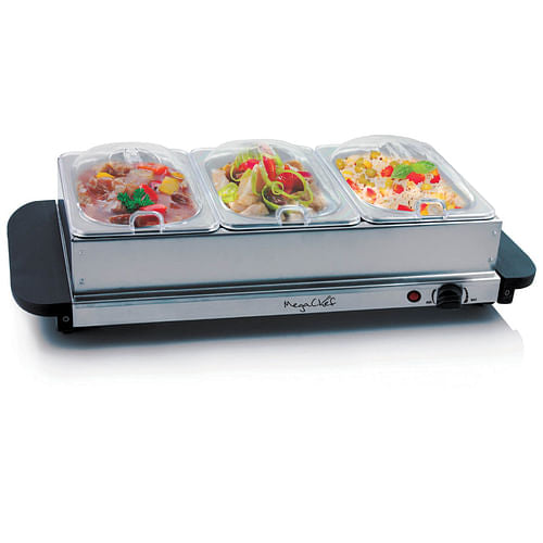 MegaChef Buffet Server & Food Warmer (3 Trays) - Stainless Steel - Hospitality World