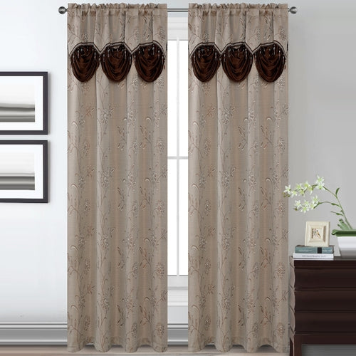 Lucia Jacquard Rod Pocket Panel with Attached Valance Set of Two -