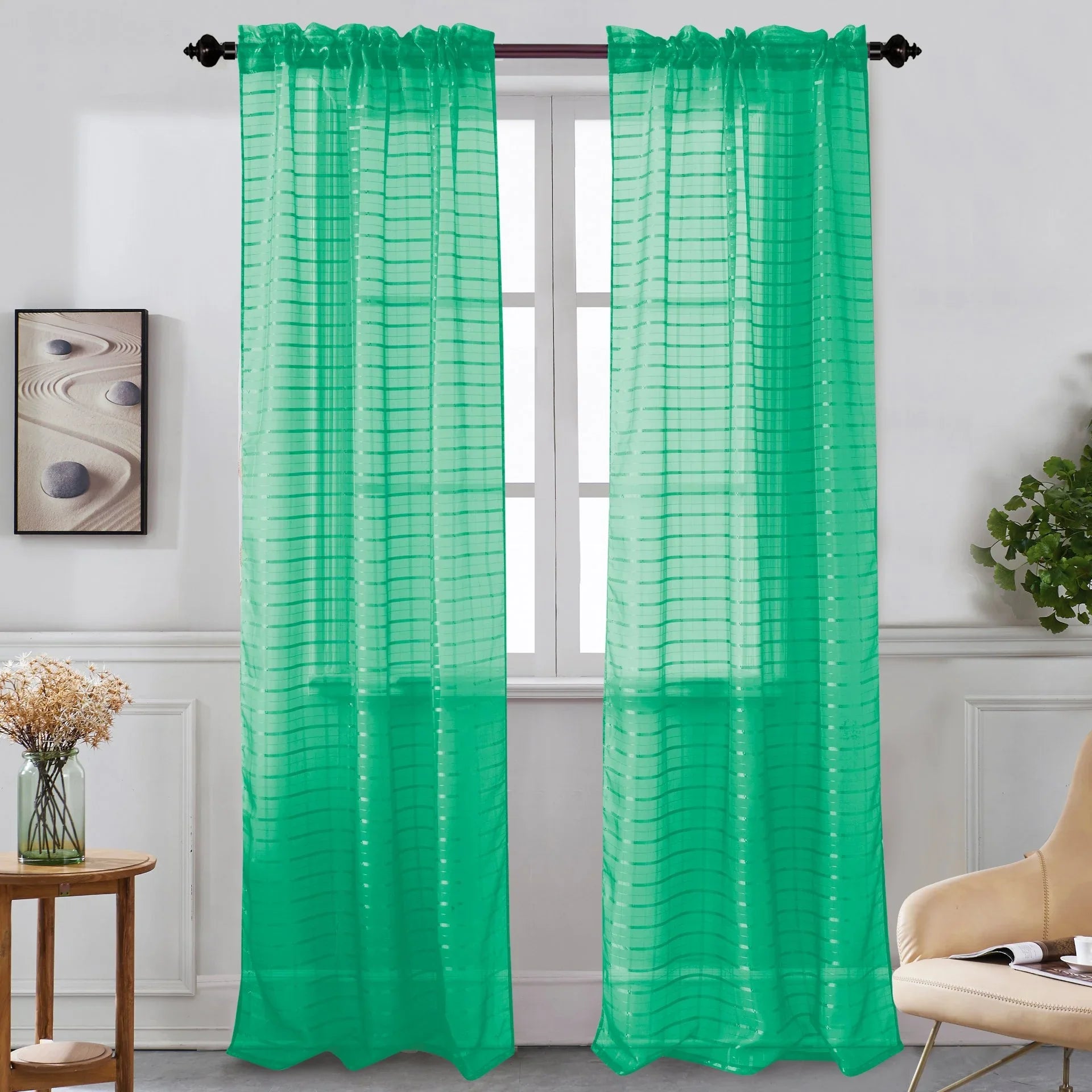 Nancy - Rod Pocket Sheer Panel - Set of Two - Assorted Colors