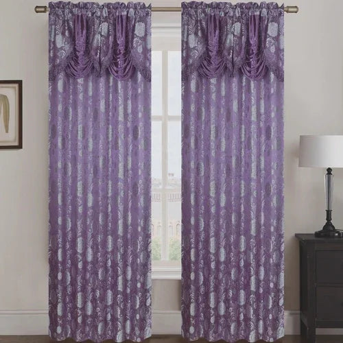 Molly Jacquard Rod Pocket Panel with Attached Valance Set of Two -