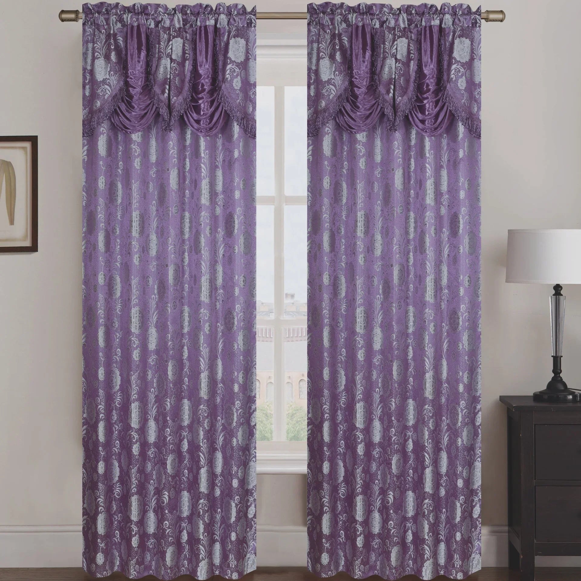 Molly Jacquard Rod Pocket Panel with Attached Valance Set of Two -