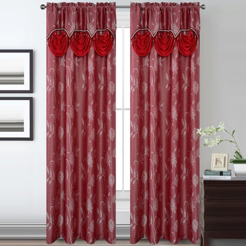 Lucia Jacquard Rod Pocket Panel with Attached Valance Set of Two -