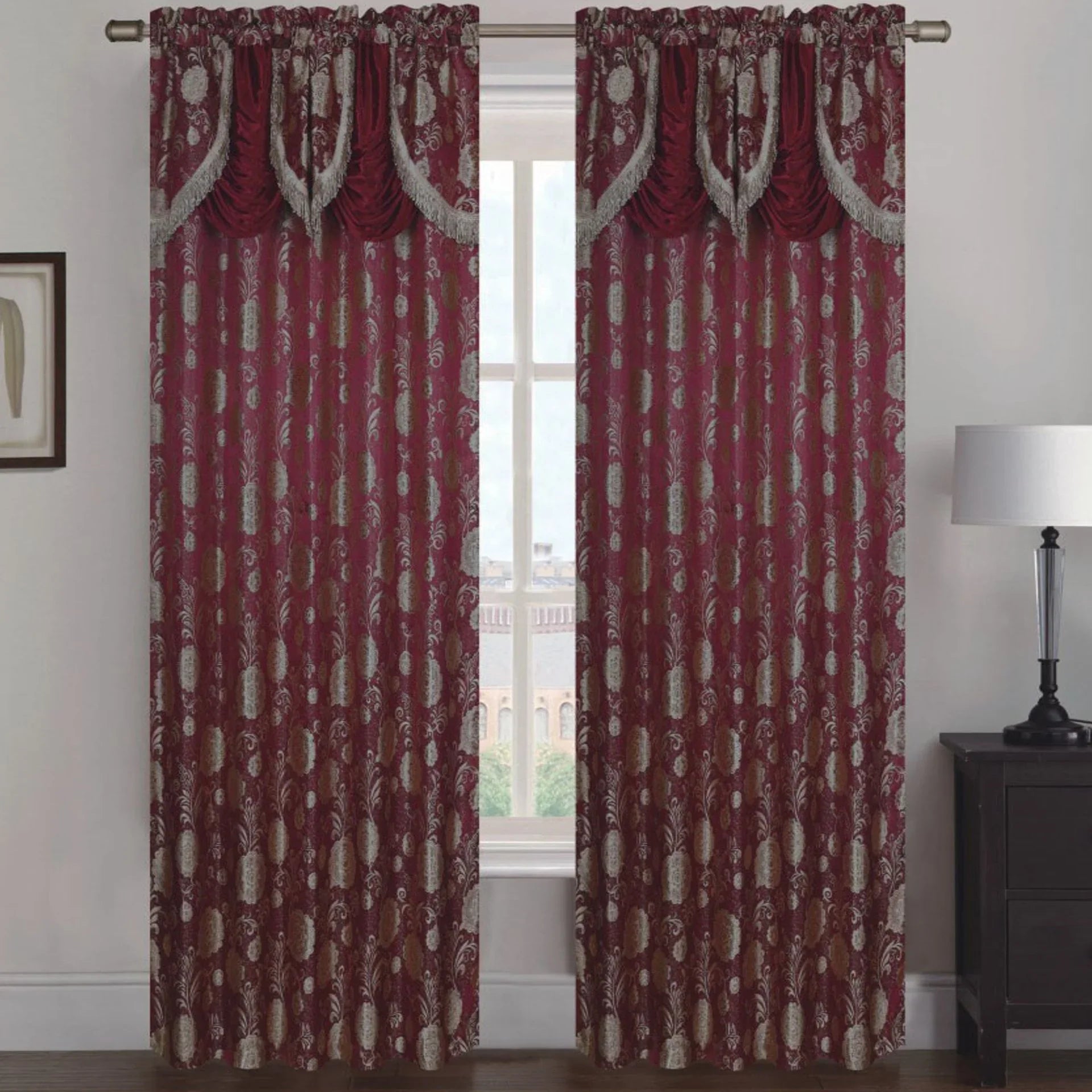 Molly Jacquard Rod Pocket Panel with Attached Valance Set of Two -