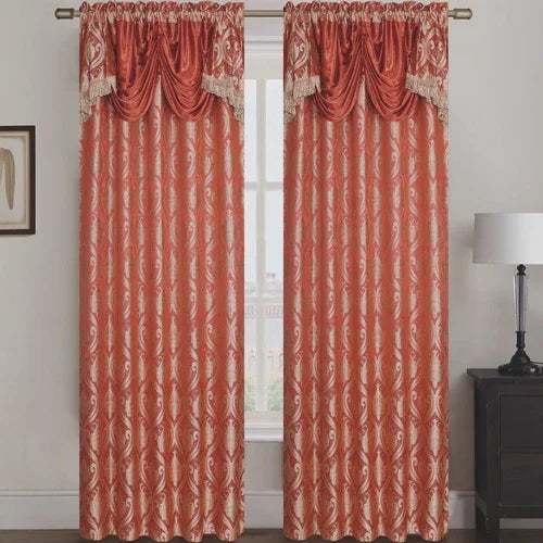 Rebecca Jacquard Rod Pocket Panel with Attached Valance Set of Two -