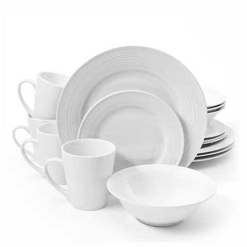 Noble Court 16-Piece White Ceramic Dinnerware Set | Microwave & Dishwasher Safe - Hospitality World