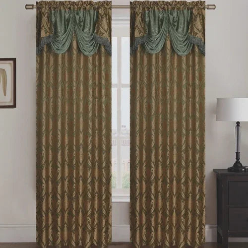 Rebecca Jacquard Rod Pocket Panel with Attached Valance Set of Two -