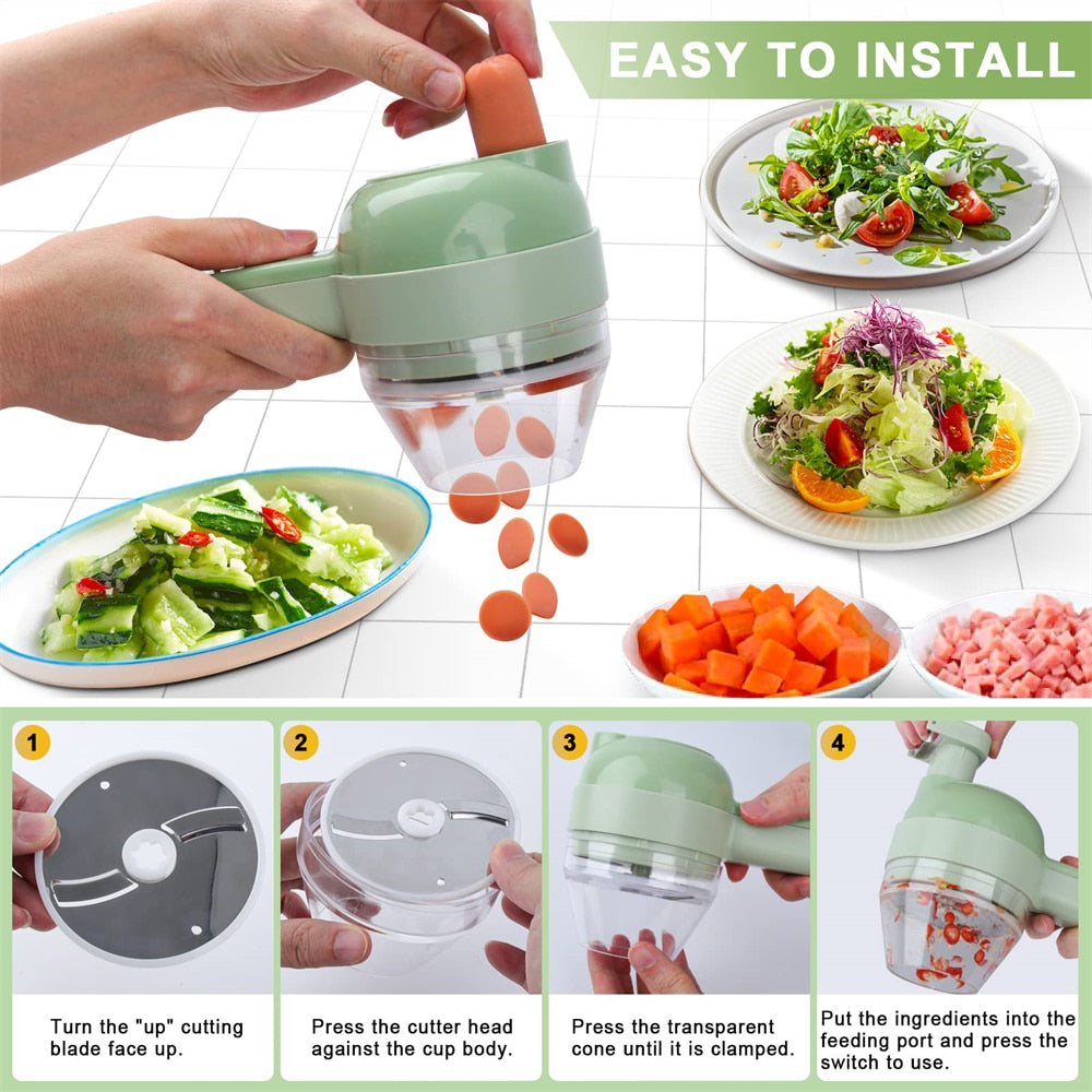 Portable Handheld 4-in-1 Electric Vegetable Slicer, Chopper, and Mincer | USB Rechargeable - Hospitality World