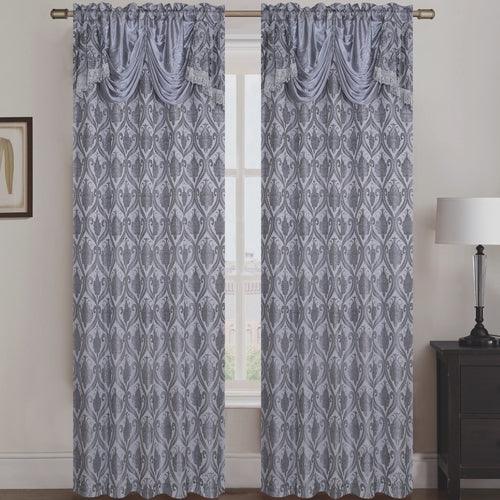 Rebecca Jacquard Rod Pocket Panel with Attached Valance Set of Two -