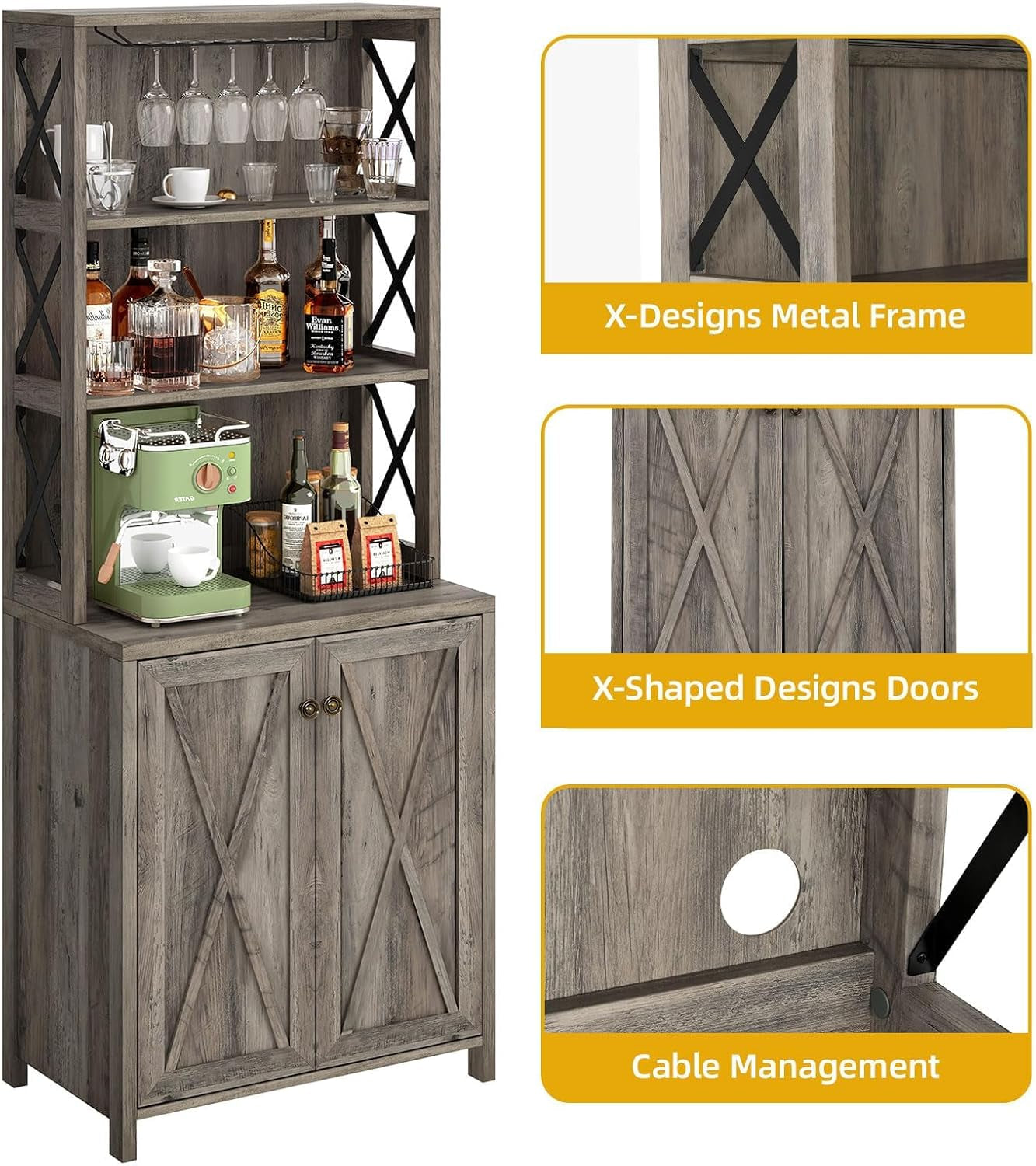 Farmhouse Style Wine Bar & Liquor Storage Cabinet - Hospitality World