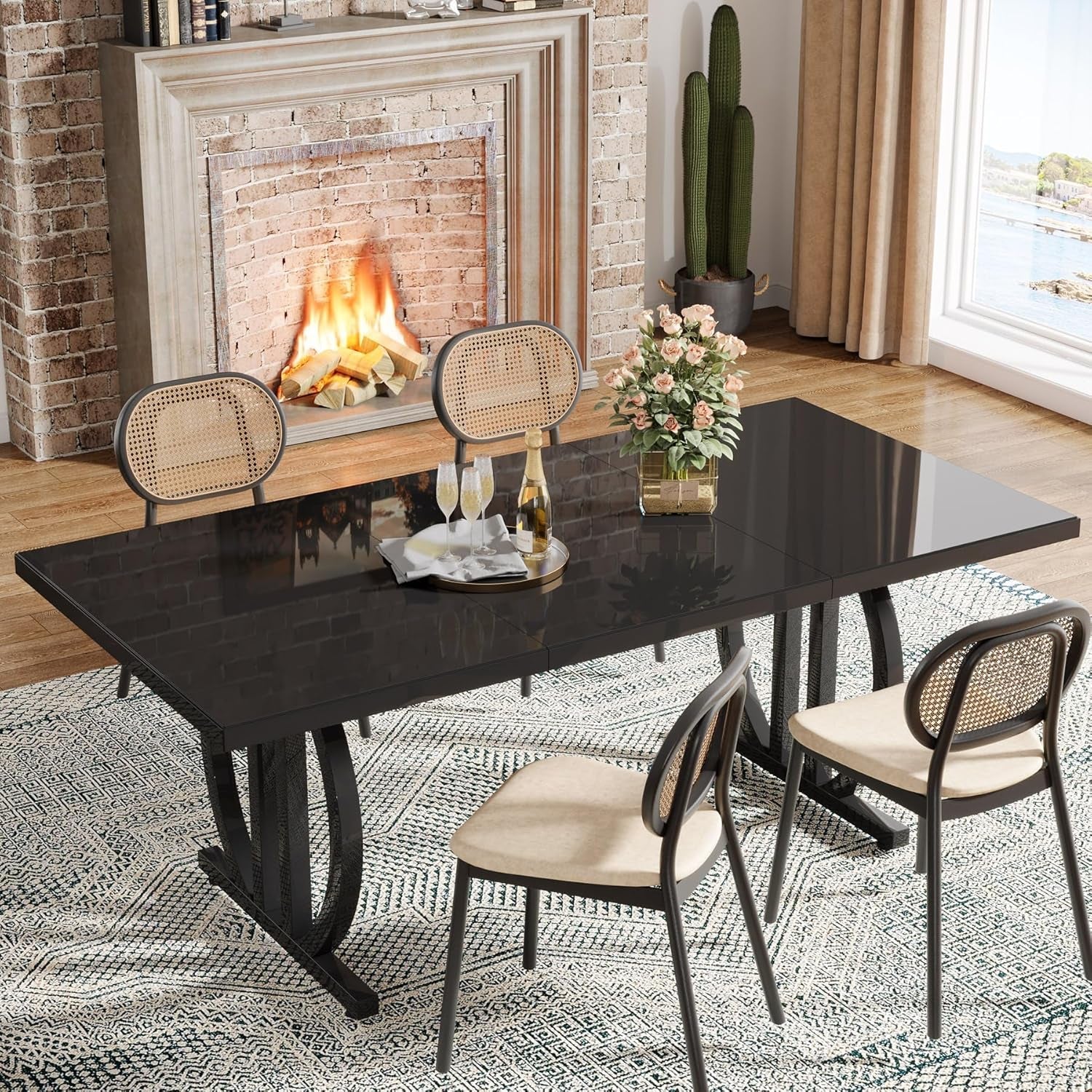 63 Inch Black Dining Table for 4-6 | Modern Industrial Kitchen & Dining Room - Hospitality World