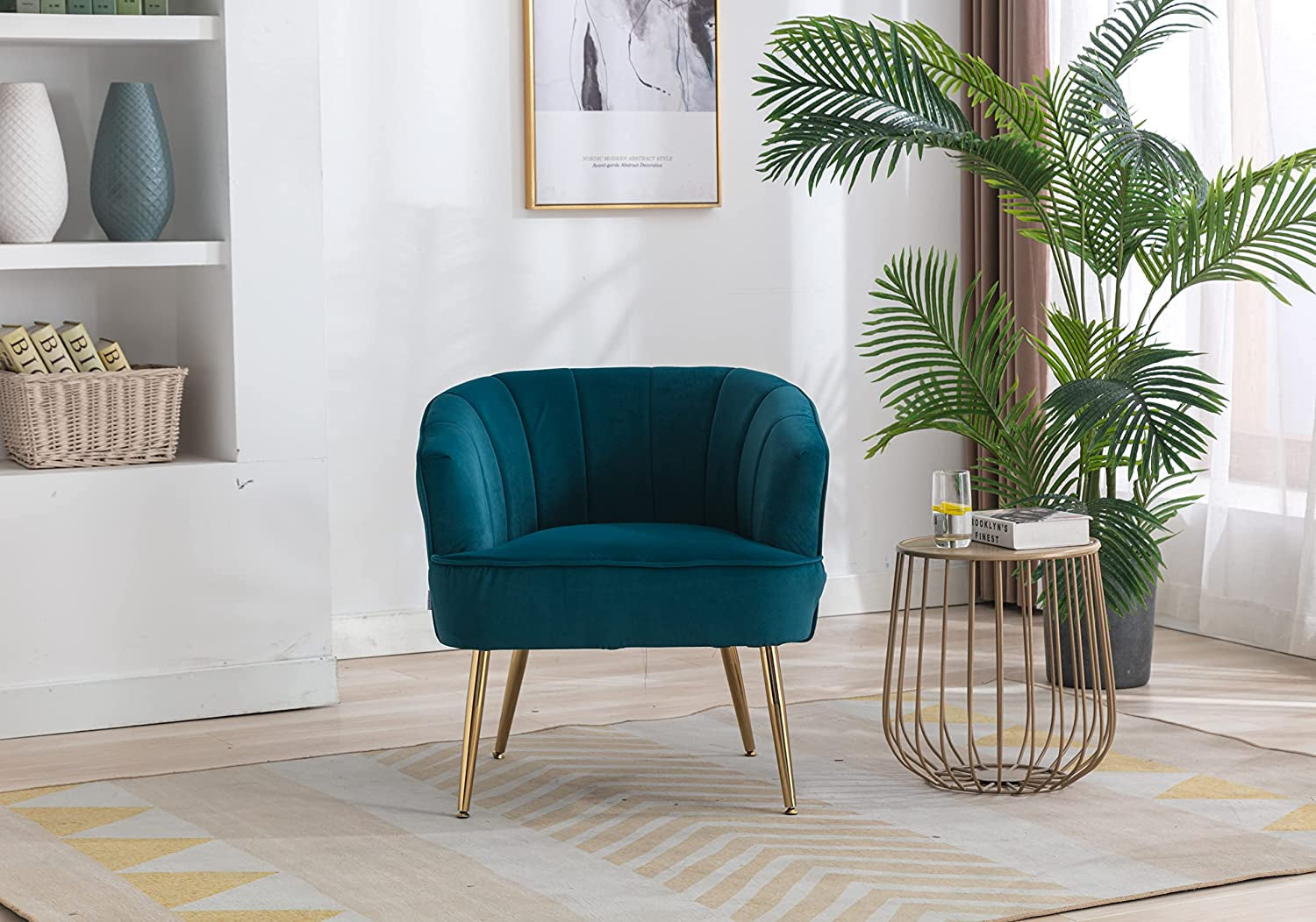 Elegant Teal Velvet Accent Chair with Golden Metal Legs - Hospitality World