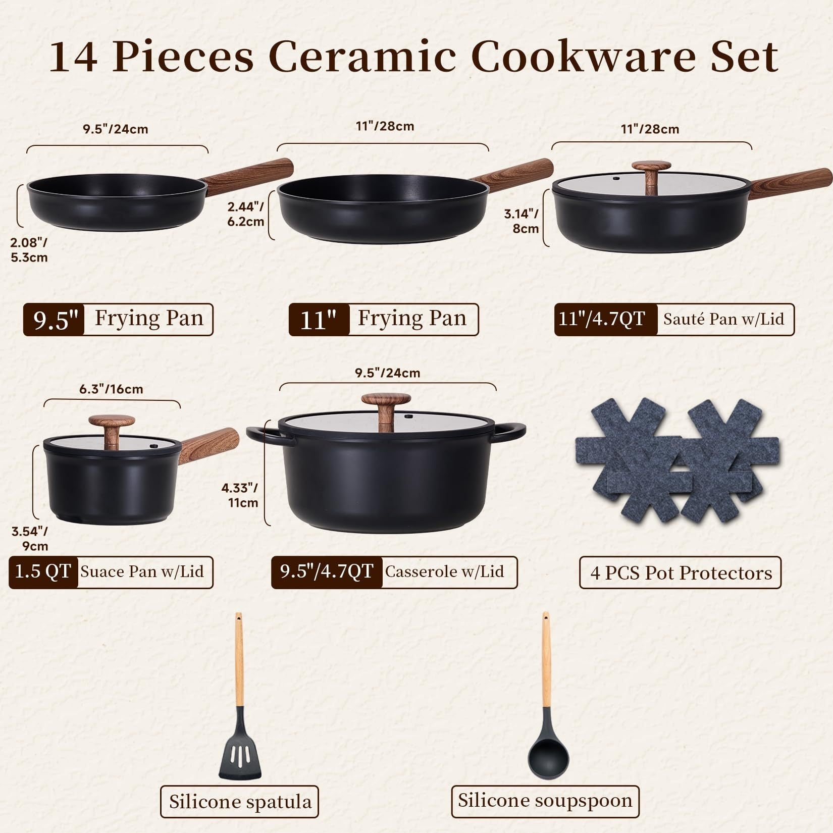 15-Piece Healthy Ceramic Cookware Set