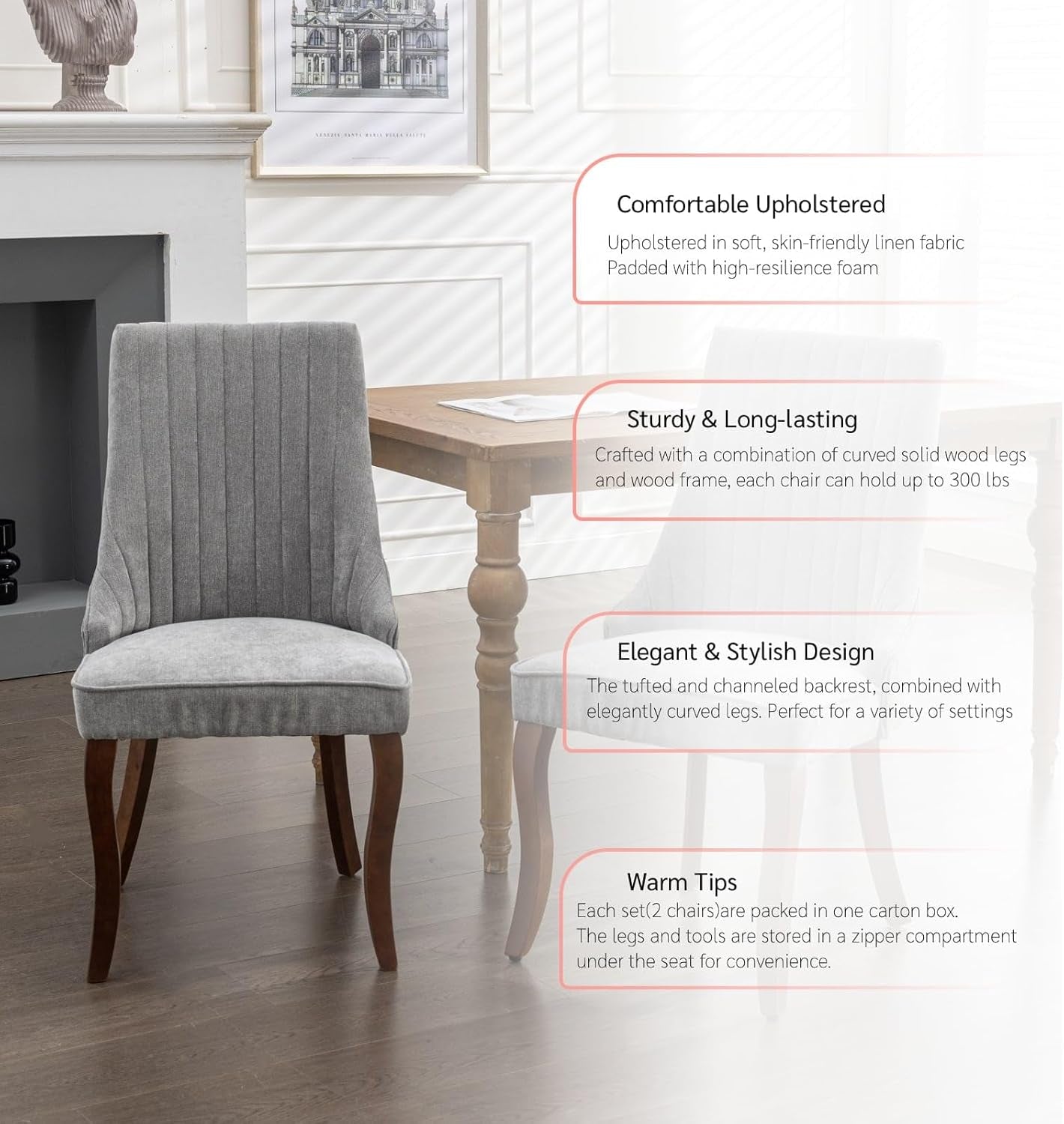 Set of 4 Velvet Dining/Accent Chairs | Grey Upholstery - Hospitality World