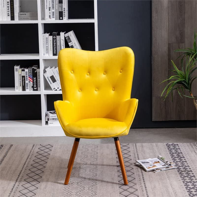 Compact Yellow Velvet Accent Chair | Button Tufted Elegance - Hospitality World