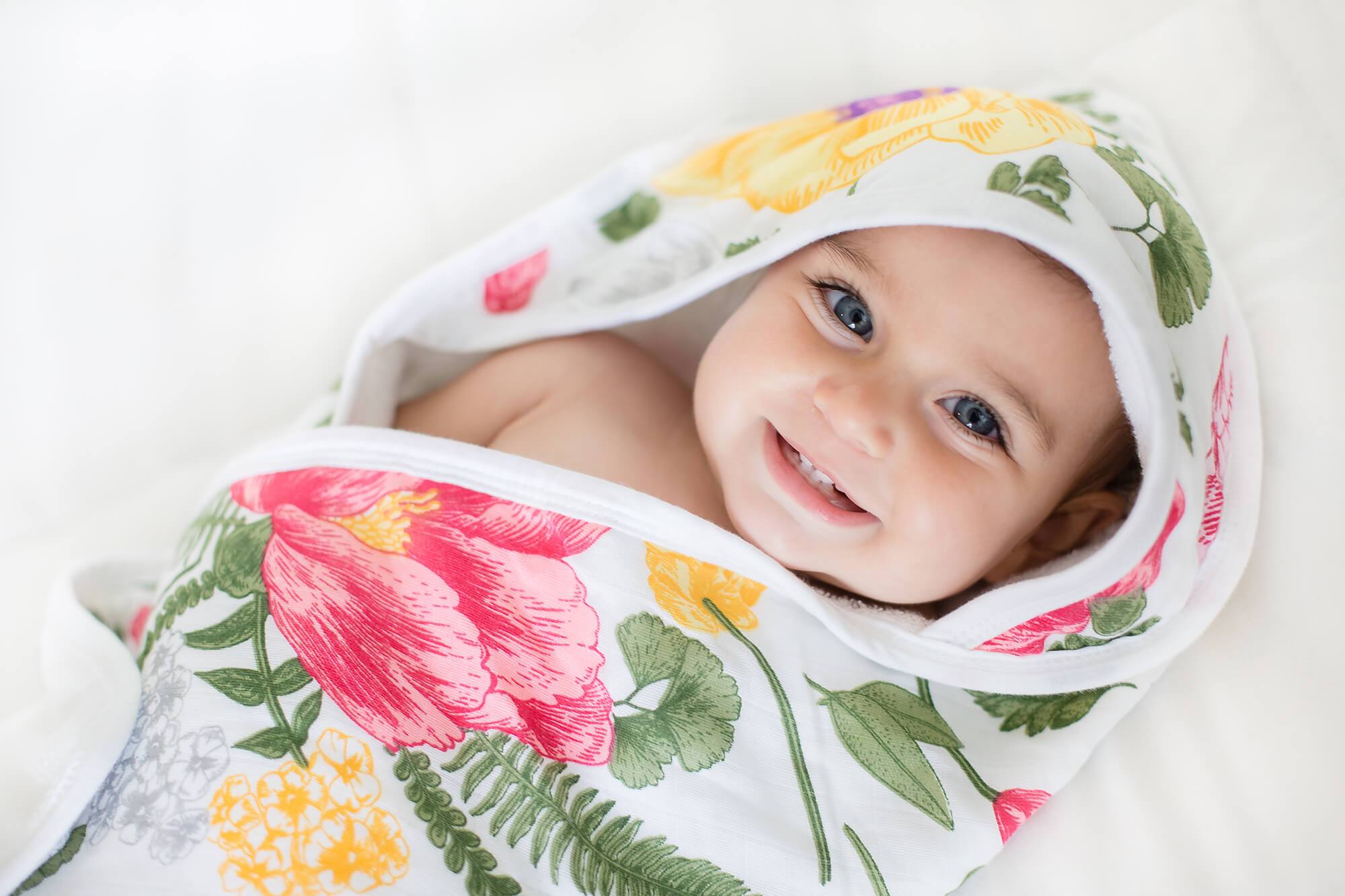 Baby Hooded Towel | Bamboo Terry & Muslin | 600 GSM | Floral Print - Hospitality World