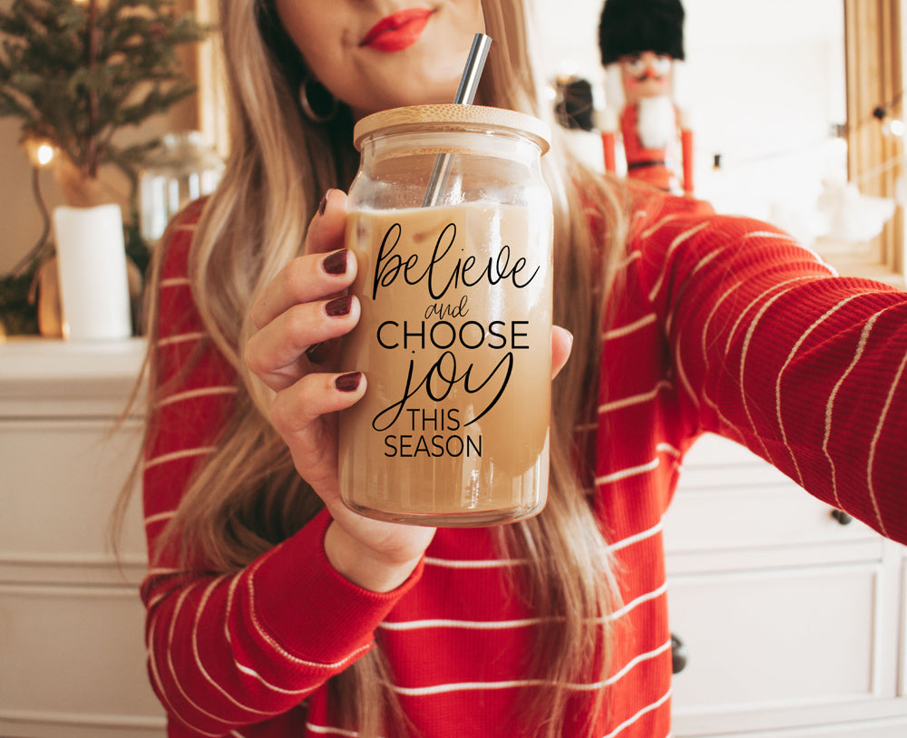 Believe & Joy 17oz Glass Mug Set | Insulated with Bamboo Lid & Straws - Hospitality World