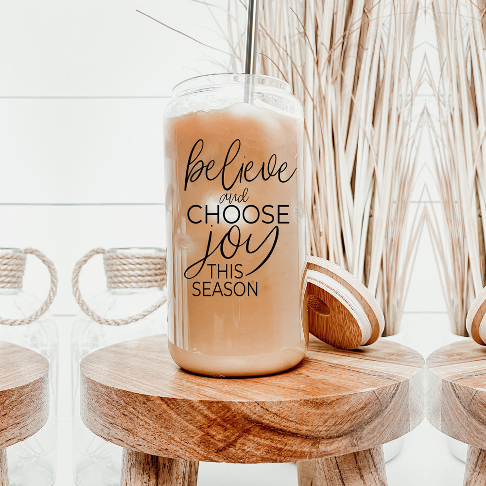 Believe & Joy 17oz Glass Mug Set | Insulated with Bamboo Lid & Straws - Hospitality World