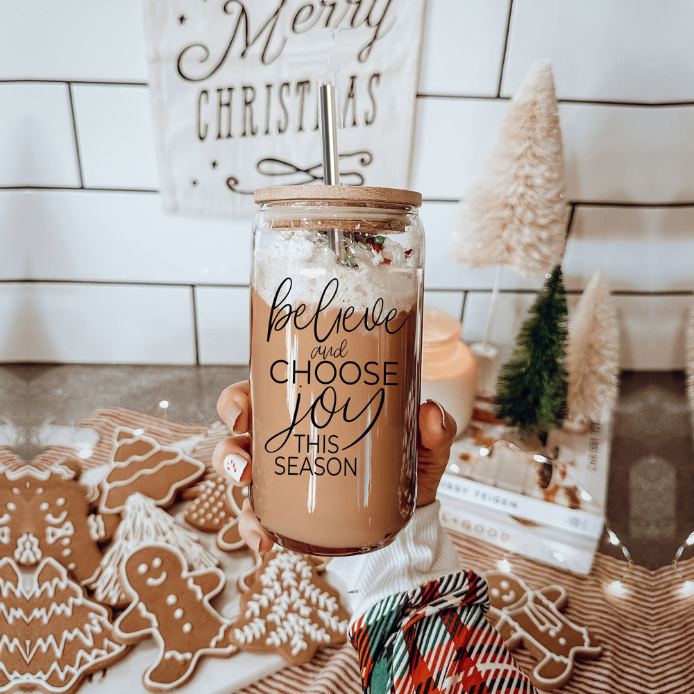 Believe & Joy 17oz Glass Mug Set | Insulated with Bamboo Lid & Straws - Hospitality World