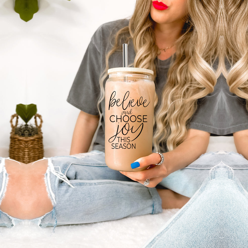 Believe & Joy 17oz Glass Mug Set | Insulated with Bamboo Lid & Straws - Hospitality World