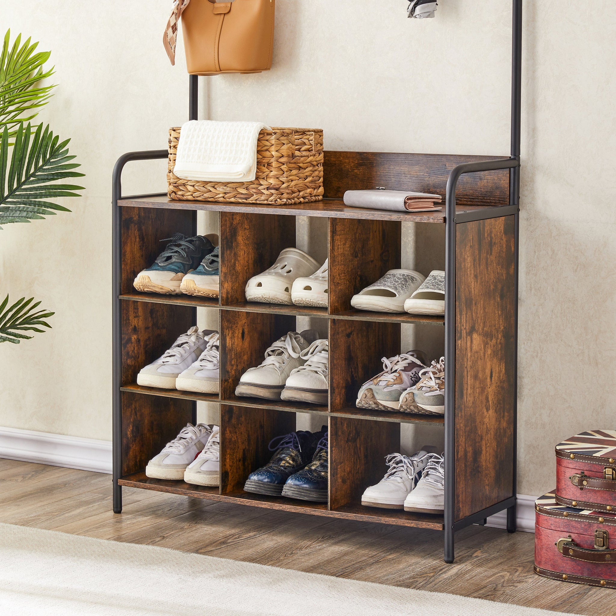 3-in-1 Hall Tree Coat Rack with Bench & Shoe Storage for Entryway - Hospitality World