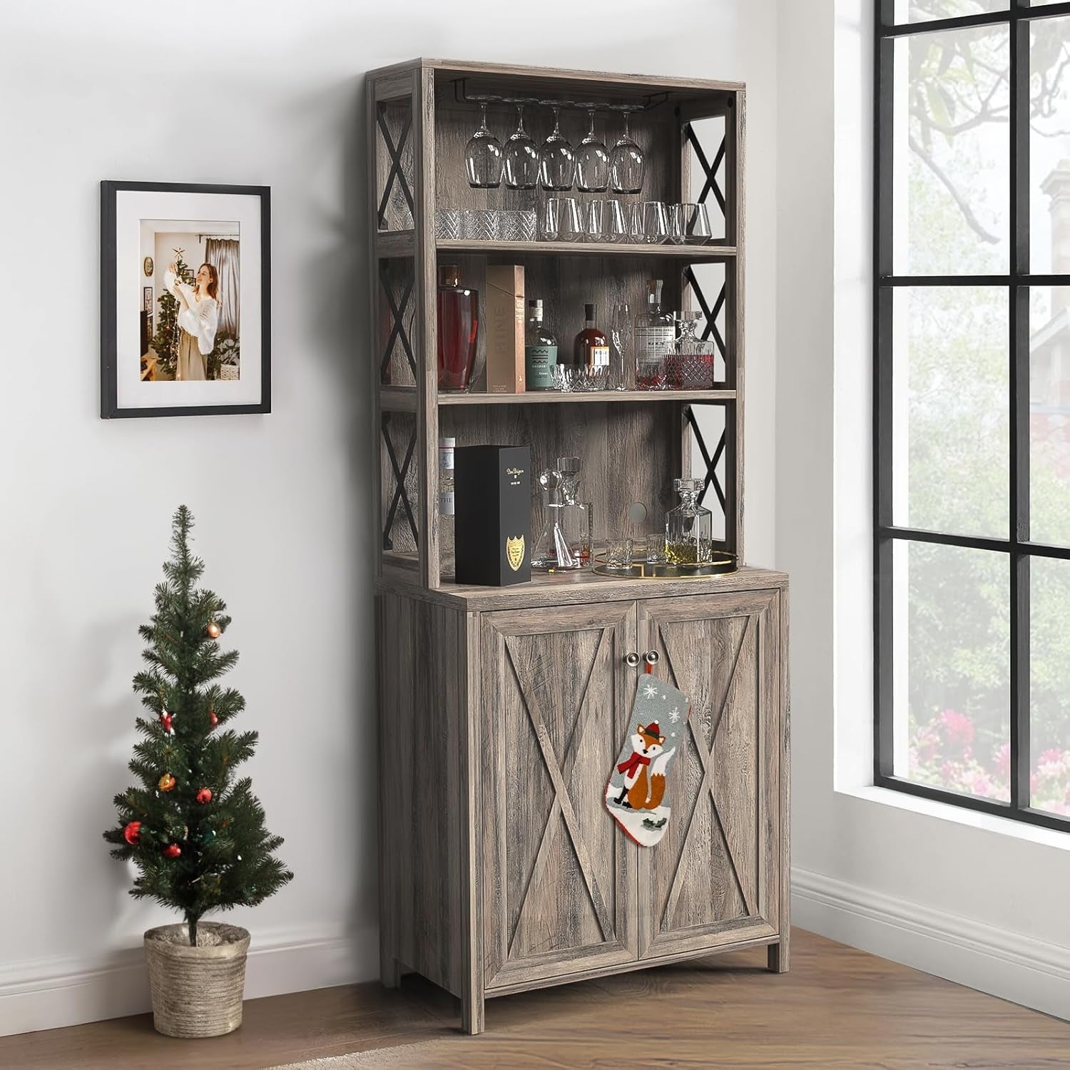 Farmhouse Style Wine Bar & Liquor Storage Cabinet - Hospitality World