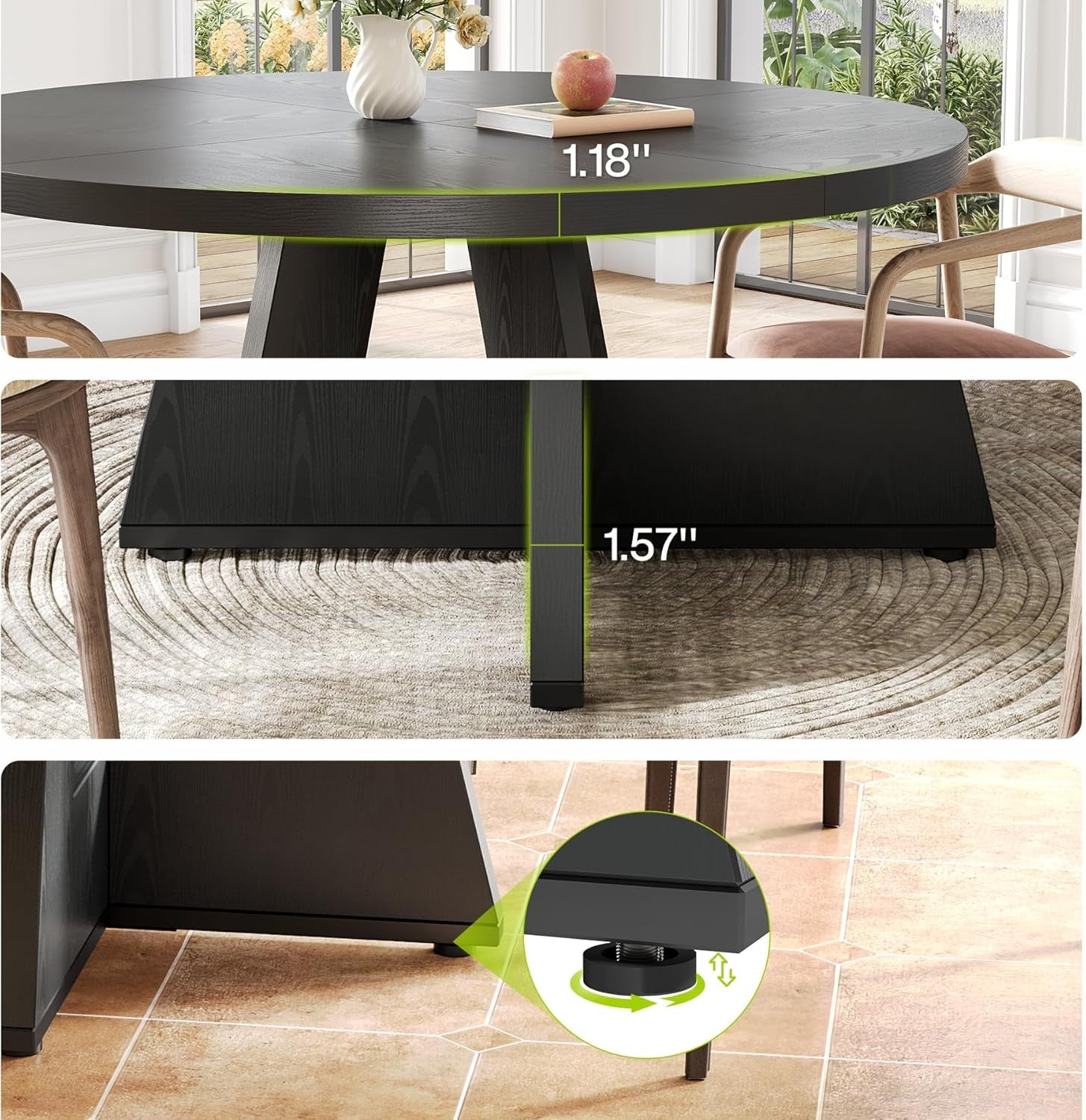 47 Inch Round Dining Table for 4-6 | Modern Farmhouse Pedestal Base Kitchen Table - Hospitality World