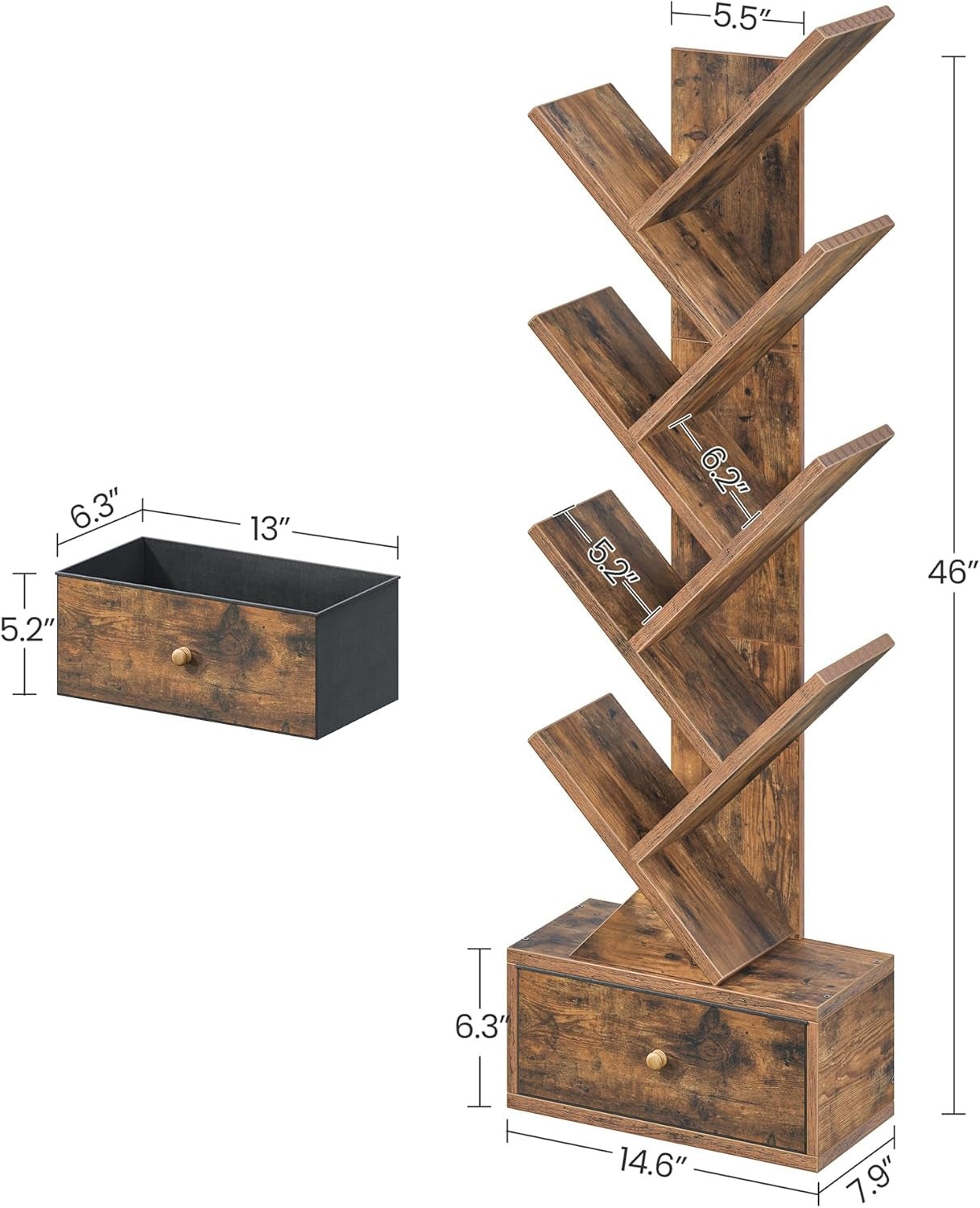 9-Tier Tree Bookshelf with Storage Drawer - Hospitality World