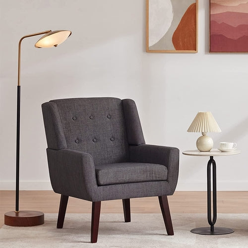 Elegant Grey Button Tufted Accent Chair | Upholstered Armchair for Living Room - Hospitality World