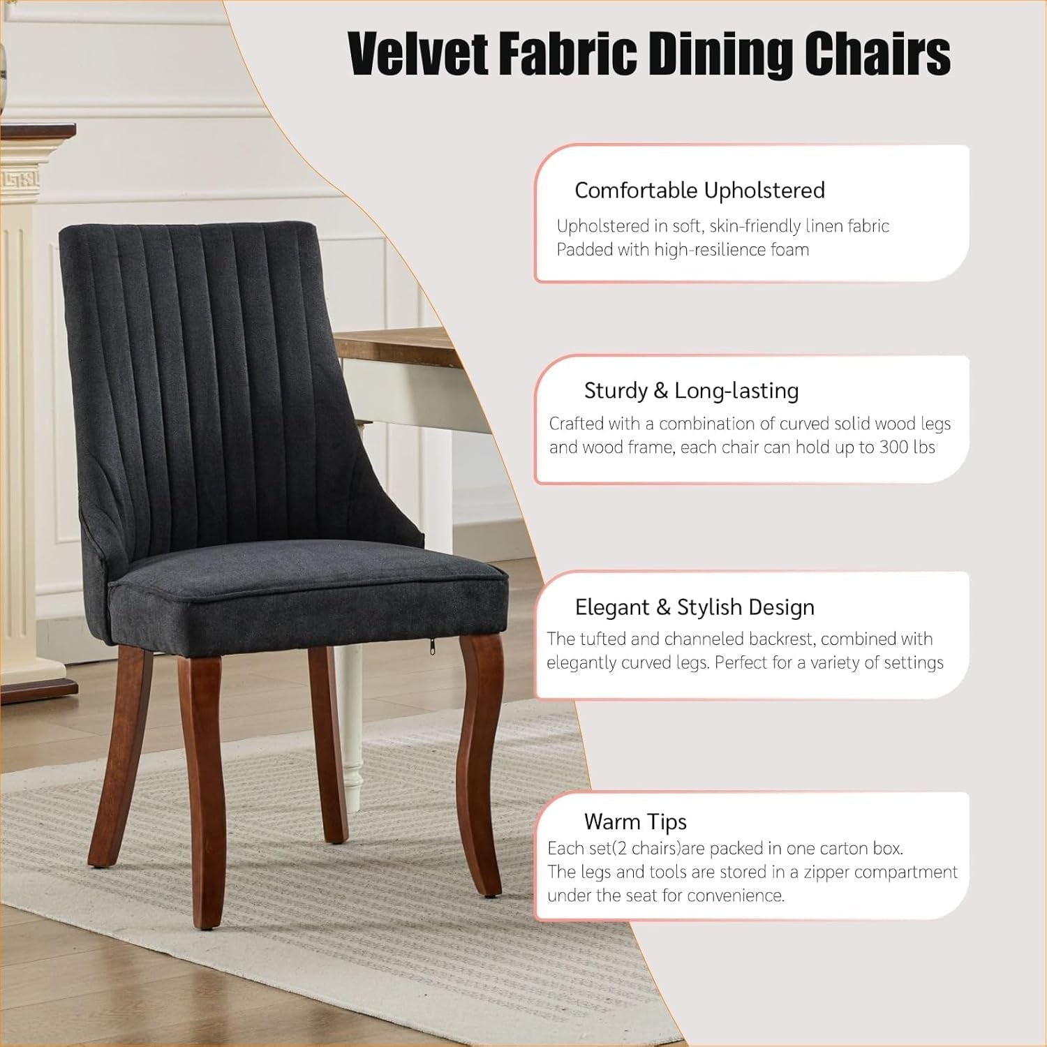 Velvet Dining Chairs (Set of 4) | Comfy Fabric Upholstered Accent Chairs - Hospitality World