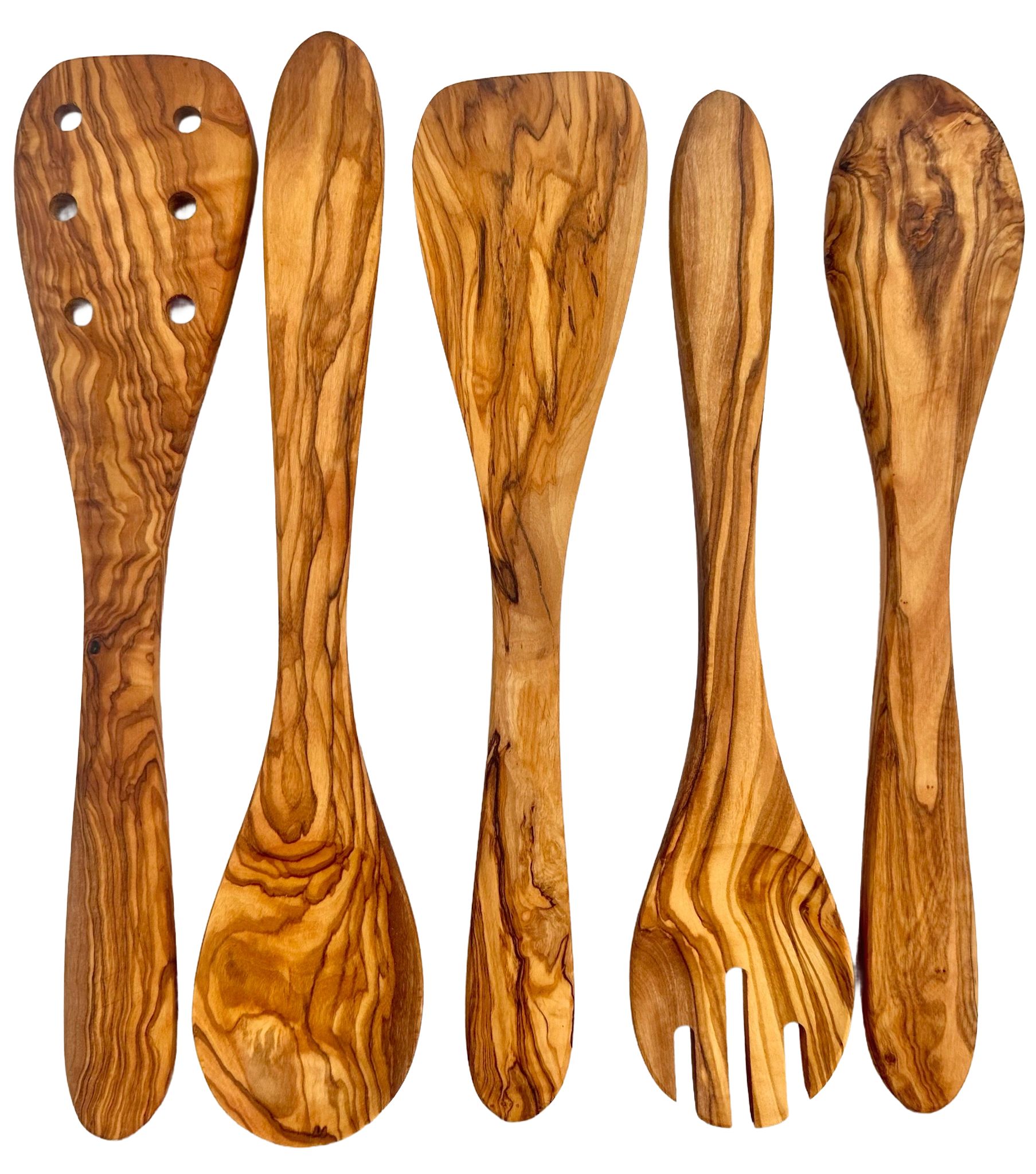 Premium Olive Wood 5-Piece Kitchen Server & Utensil Set - Hospitality World