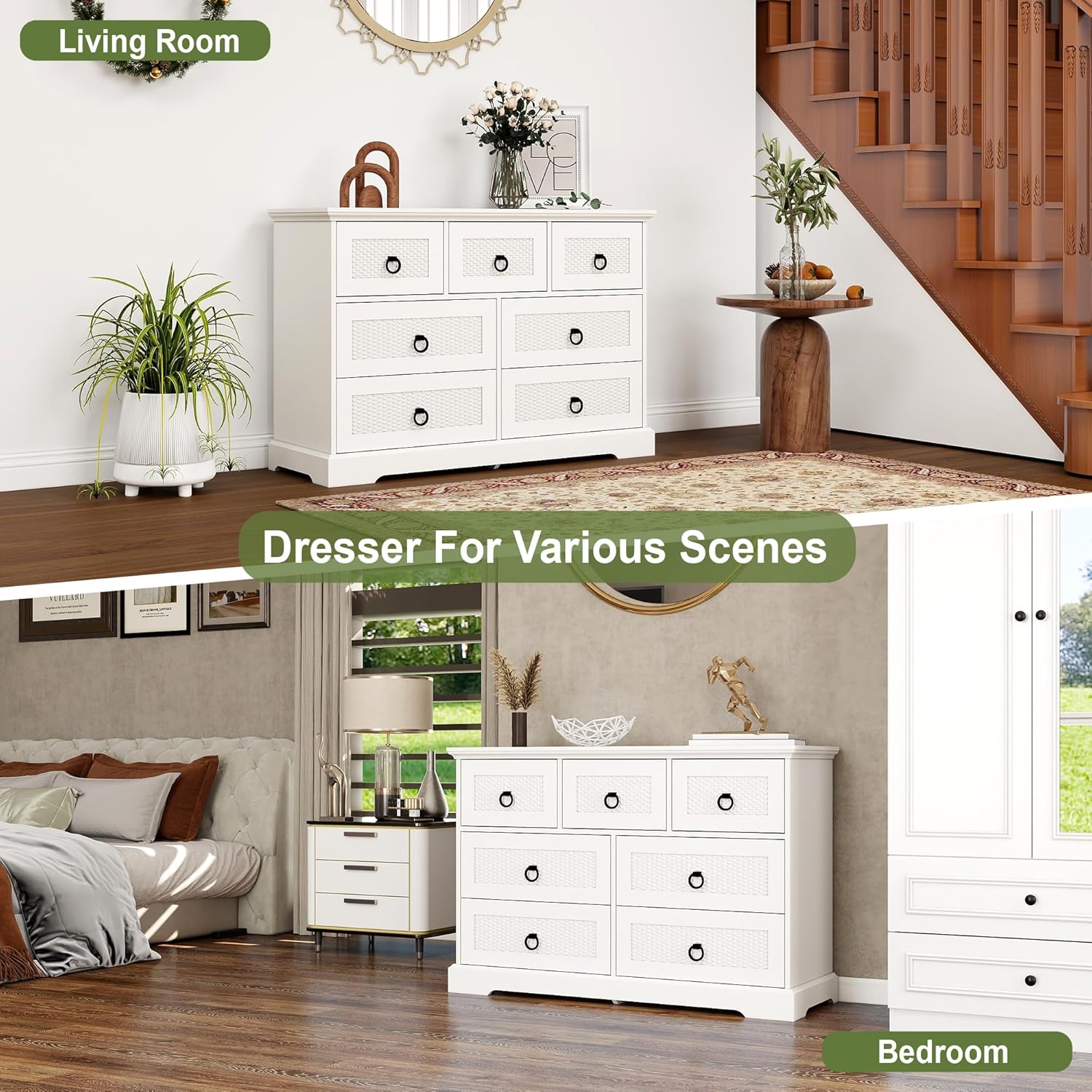 Farmhouse Style Wide 7-Drawer Chest Dresser - Hospitality World