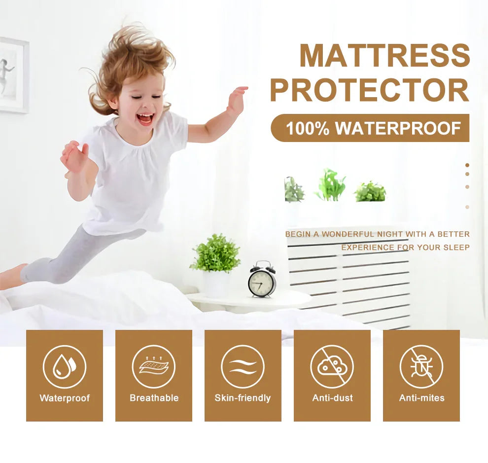 Solid Waterproof & Breathable Mattress Protector | Anti-Dust Mite Fitted Sheet - Hospitality World