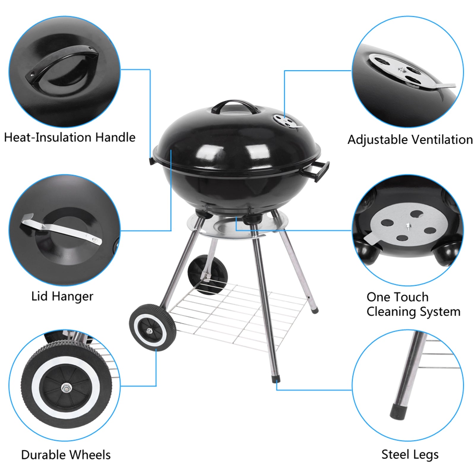 18-Inch Portable Apple Charcoal BBQ Grill for Outdoor Camping and Cooking - Hospitality World