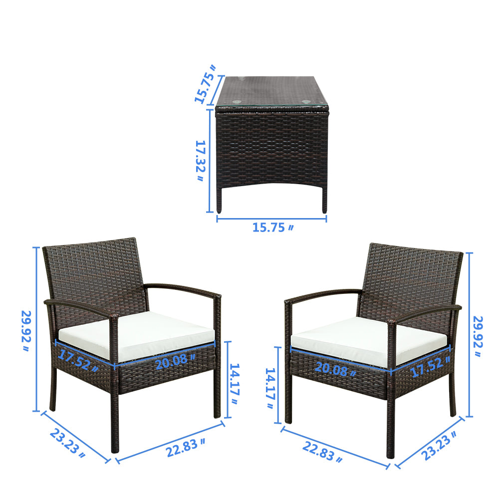 3-Piece Outdoor Rattan Sofa Set with Cushions & Glass Coffee Table - Hospitality World