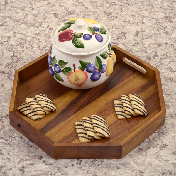 3-Piece Octagon Acacia Wood Serving Tray Set | Charcuterie Platter & Decorative Centerpiece - Hospitality World