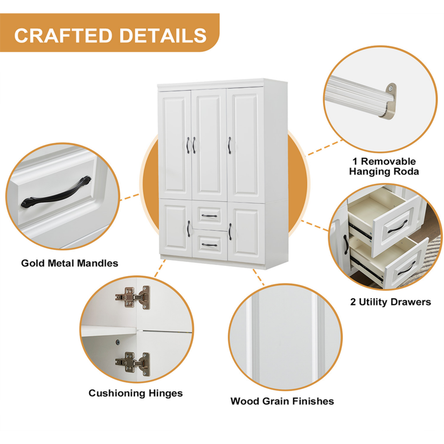 Large Wood 3-Door Wardrobe Closet Armoire - Hospitality World