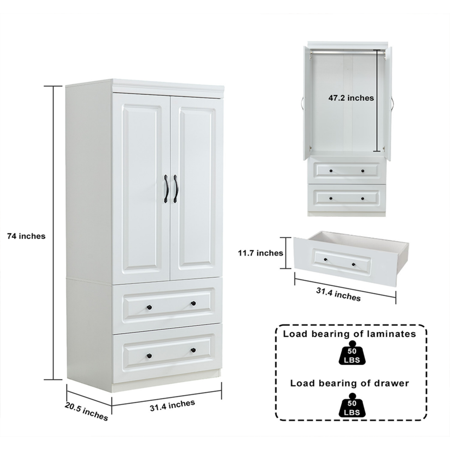 Wooden 2-Door Wardrobe Closet Armoire Cabinet - Hospitality World