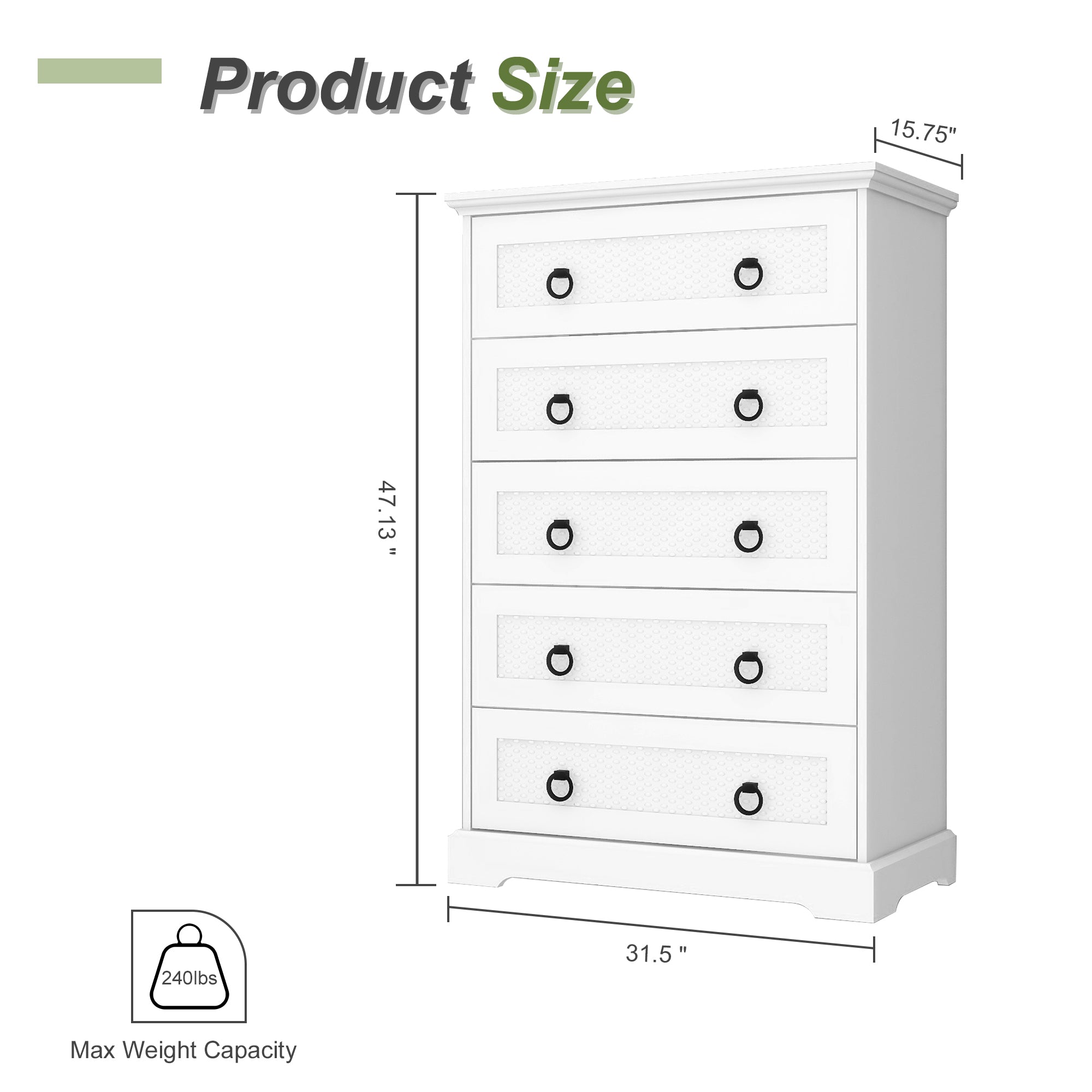 Modern 5-Drawer Dresser Storage Cabinet Organizer - Hospitality World