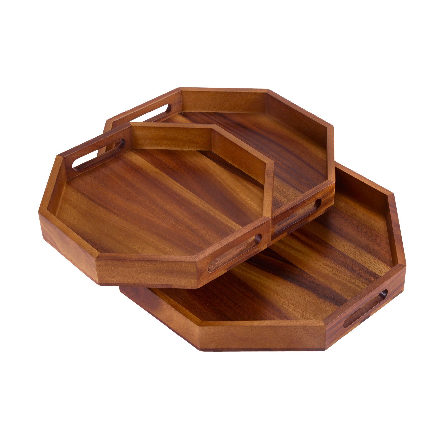 3-Piece Octagon Acacia Wood Serving Tray Set | Charcuterie Platter & Decorative Centerpiece - Hospitality World